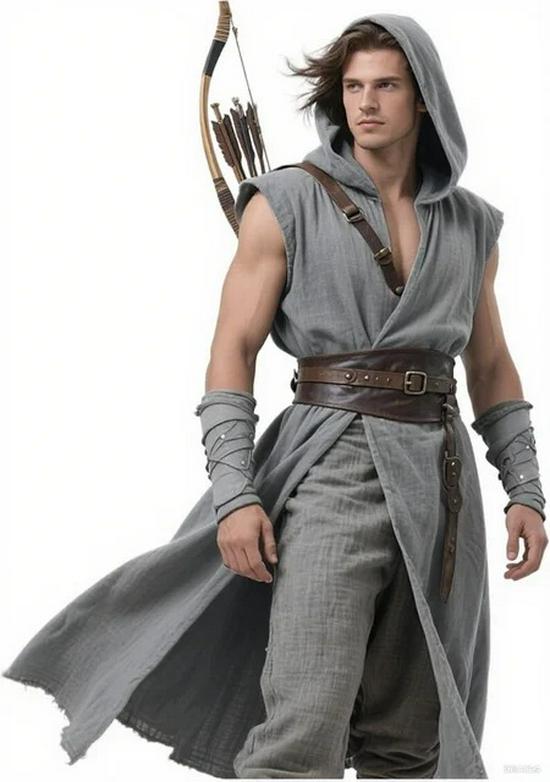 Costume da Uomo Medievale con Mantello con Cappuccio e Tunica Vichinga Senza Maniche