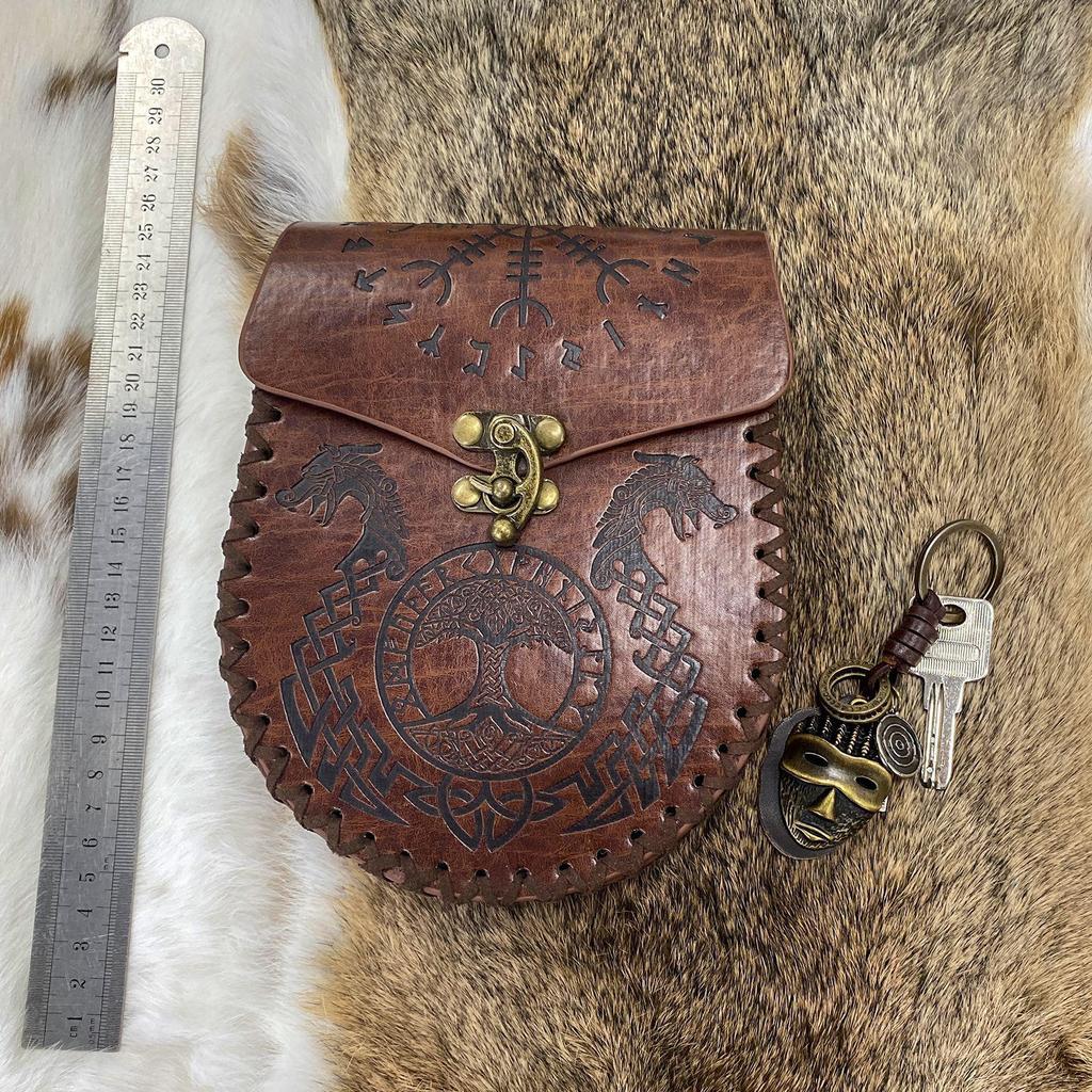 Leather Medieval Belt Pouch, Purse Handmade Style for Game Costume Halloween Knight
