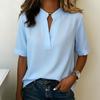 Women Shirt V-neck Open Collar Short Sleeve Loose Fit Casual Tops Pure Color Versatile Style Shirt Summer Work Casual Wear