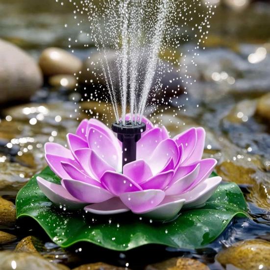 Lotus Zonnefontein Drijvende Lotus Vogelbadfontein Op Zonne-energie Werkende Fontein met Verwisselbare Spuitkoppen voor Tuinvijver Terras Tuin Decoratie