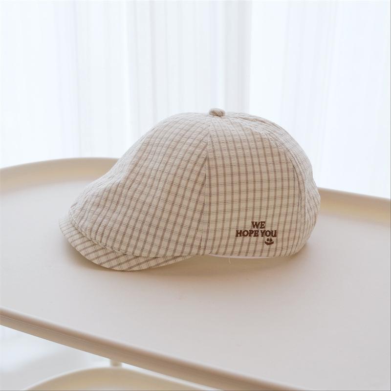 New Plaid Embroidered Letter Forward Cap Women Spring Summer Streetwear Fashion All-match Face Slimming Painter Beret Hat