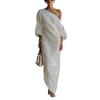 Europe, America spring and summer new fashion high-end women's clothing long-sleeved off-the-shoulder long dress mid-waist pullover dress