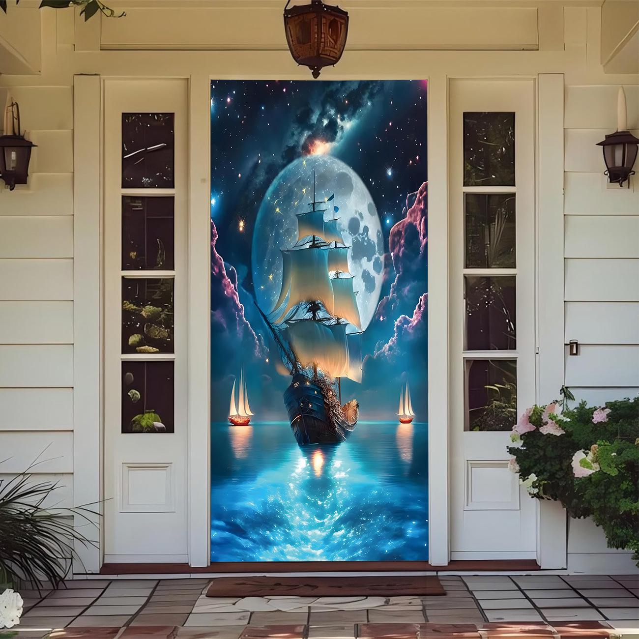 Starry Sky Pattern Stretch Carpet Fabric Door Cover - Easy Installation 90x210