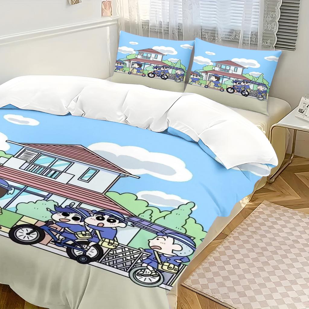 Påslakan Crayon Shin-chan Tecknad Japanska serier Hem Tryckt Kuddfodral Set Vuxen Sovrum Barn Täcke Sängkläder