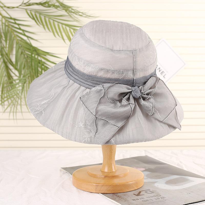 Summer sun hat Thin mesh mother hat Elegant retro bow Big brim Outdoor outing Shade and sun protection