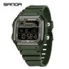 SANDA 6196 Relógio Digital Masculino Pulseira de Silicone Quadrado Eletrônico LED Alarme Contagem Regressiva Tempo Duplo À Prova d'Água Esportivo Casual