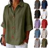 Women's Casual Loose Fit Button Down Shirt Three Quarter Sleeve Collared Blouse Lightweight Soft Fabric Relaxed Style