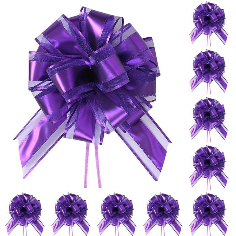 10-Pack Metallic Pull Bows for Gift Wrapping - 6 Inch Reusable Ribbon Bows, Large Instant Floral Decor Bows for Wedding, Christmas