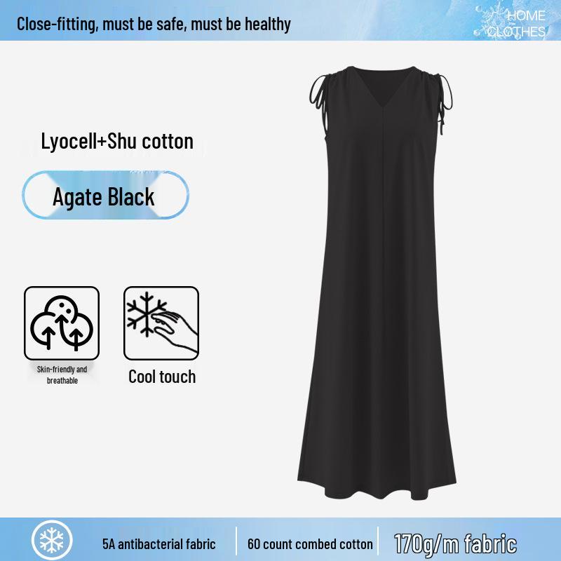 

Женская охлаждающая лиоцелловая ночная сорочка без рукавов с V-образным вырезом - Роскошная хлопковая домашняя одежда M (90-110 jin)