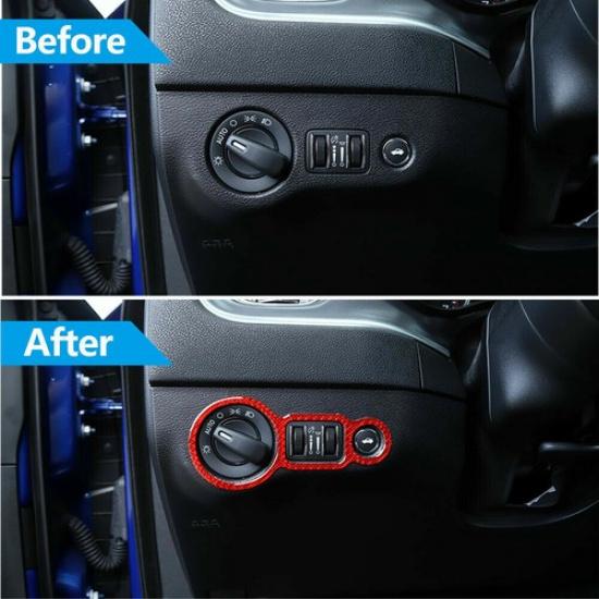 Headlight Switch Trim Sticker for Dodge Challenger 15+ & Charger 10+ Red Carbon