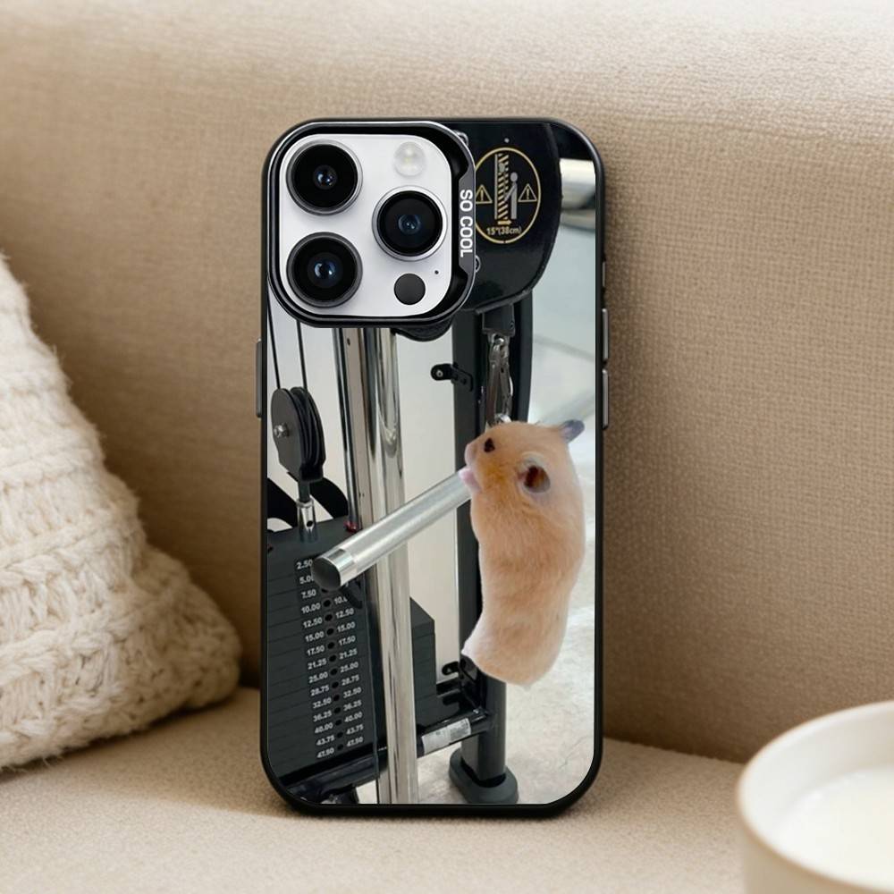 

Cute Gym Hamster Phone Case For iPhone 16,15,14,13,12,17,Pro,MAX Black Matte Shockproof Cover iPhone16