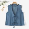 ZANZEA Women Summer Lace Up V-Neck Casual Sleeveless Vest Tops