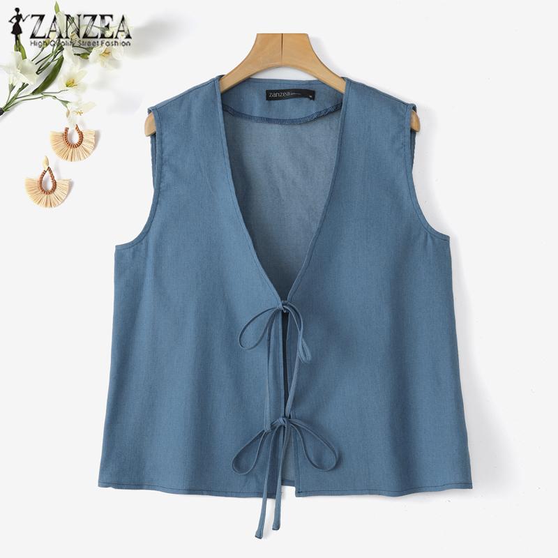 ZANZEA Women Summer Lace Up V-Neck Casual Sleeveless Vest Tops