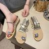 Rhinestone Sandals Toe Pigeon Eggs 2025 New Word with Casual Women's Slope Heel Beach Slippers Women