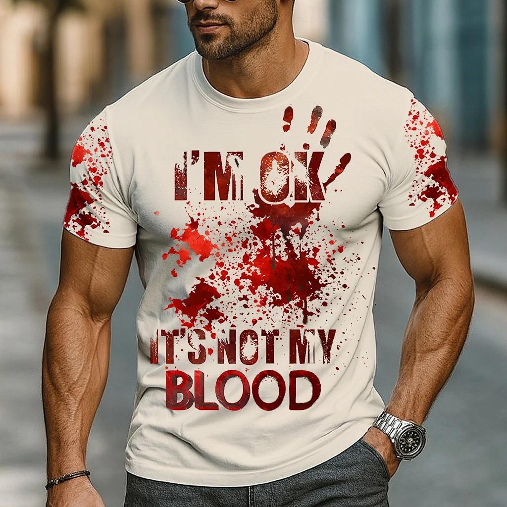 

Fashion Halloween Red Palm Graphic Short Sleeve T-shirt Breathable Men s Short Sleeve Tee Clothing I m OK Print T Shirt For Man S