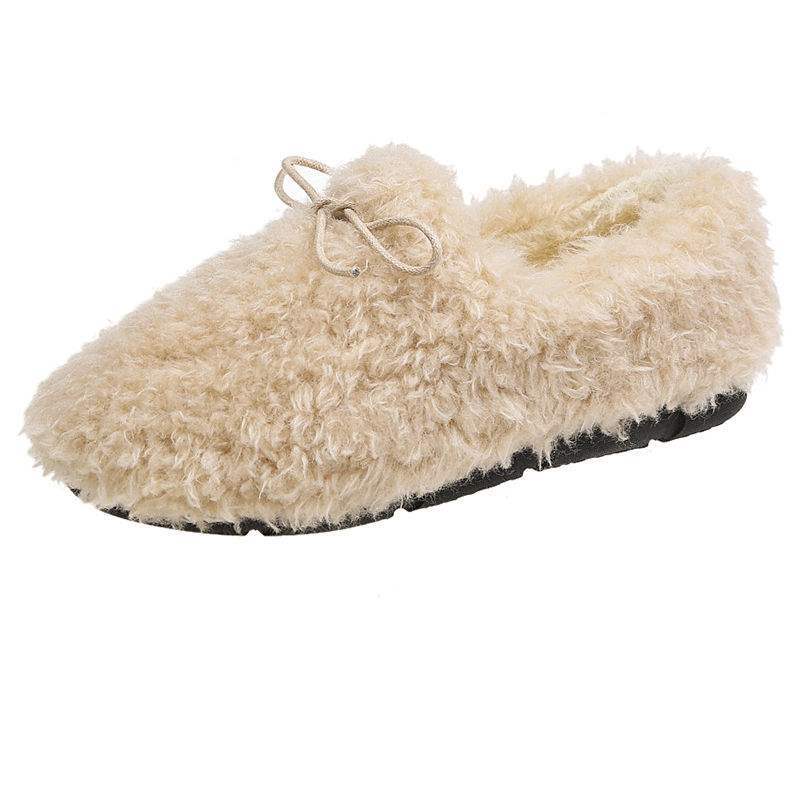 

Mao Mao shoes women s winter wear Korean version 2025 new flat bottom Internet celebrity curly wool lamb wool soft sole Doudou cotton shoes 40