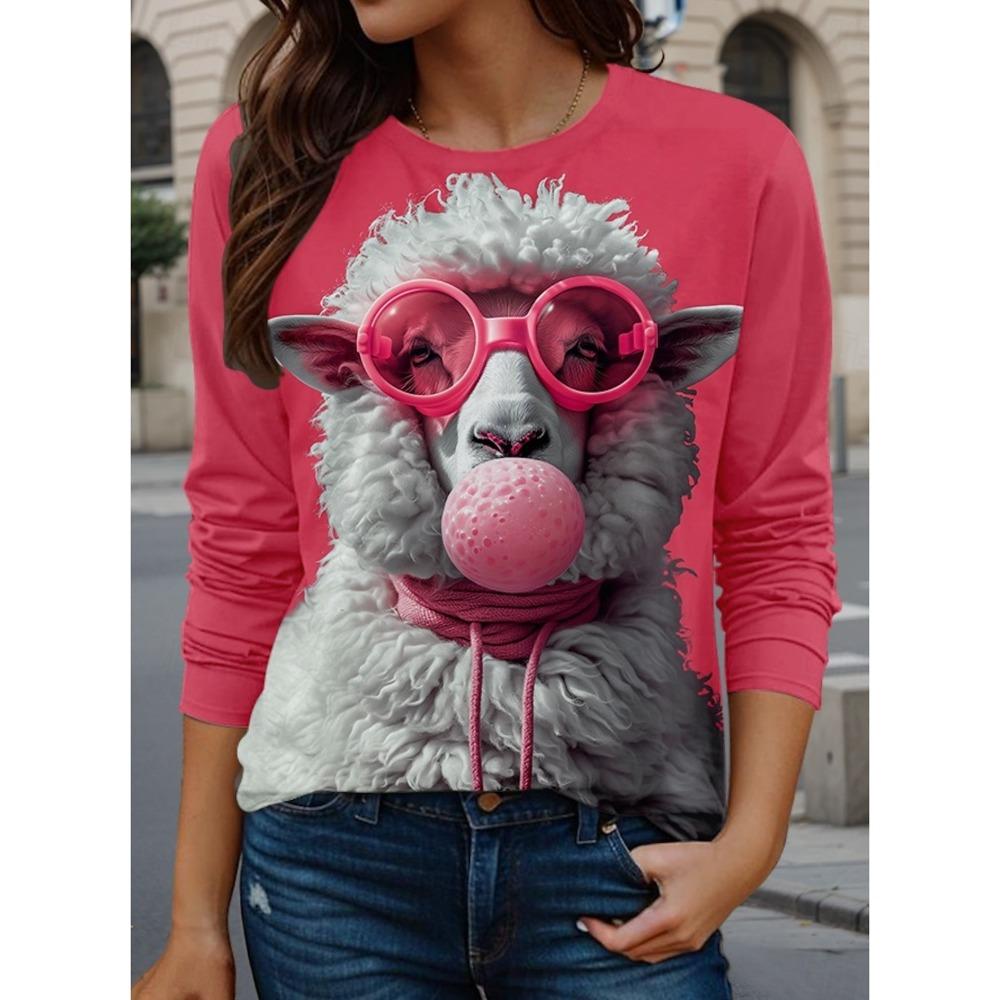 Cute Animal Cow Women's Long Sleeve Top Fashionable Casual Loose-Fit Ladies' T-Shirt