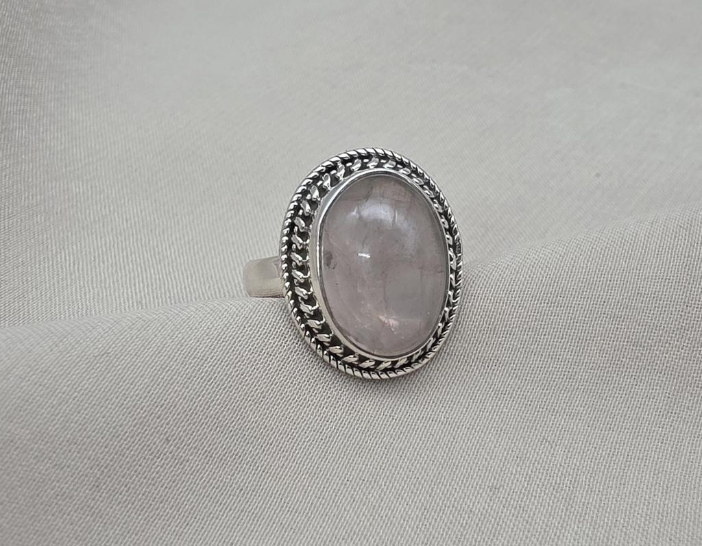 Rose Quartz Ring: 925 Sterling Silver Ring Faceted Oval Gemstone, Boho Jewelry