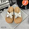 Muffin platform slippers women's summer wear 2025 new retro printing versatile with skirt cross with beach sandals