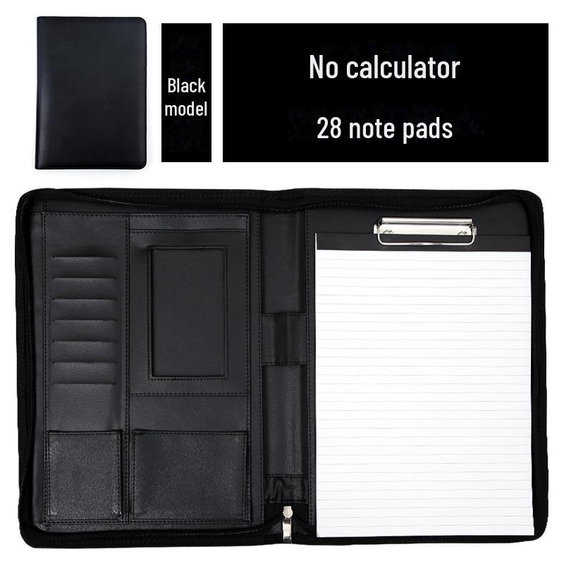 A4 Leather Multifunctional Zipper Briefcase with Notepad for Business Documents
