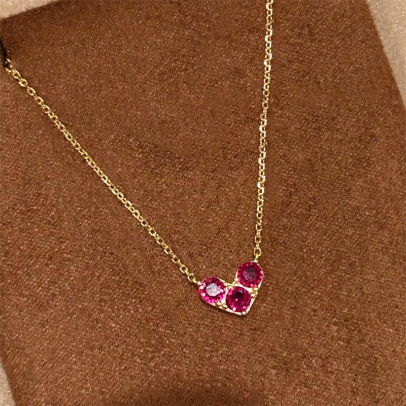 

Elegant heart-shaped necklace with red blue green diamonds collar chain fresh high-end necklace light luxury fashion jewelry 45cm