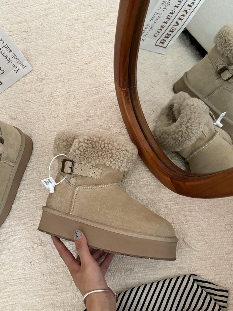 Sangpo Damen Kuhfell Wolle Schneestiefel: Warm, Rutschfest, Dicke Sohle, Höhenverstärkend, Pelzige Baumwolle, Winter Kältefest.