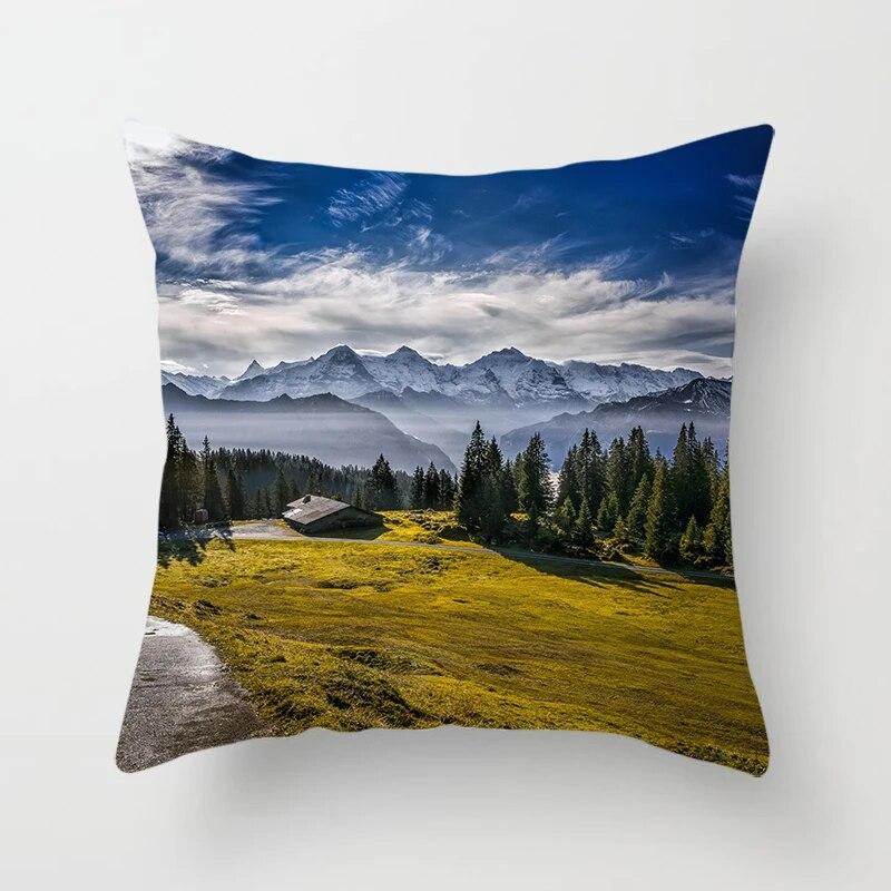 Mountains River Natural Scenery Pillow Cover Sofa Decoration Car Office Seat Cushion  Room   Home