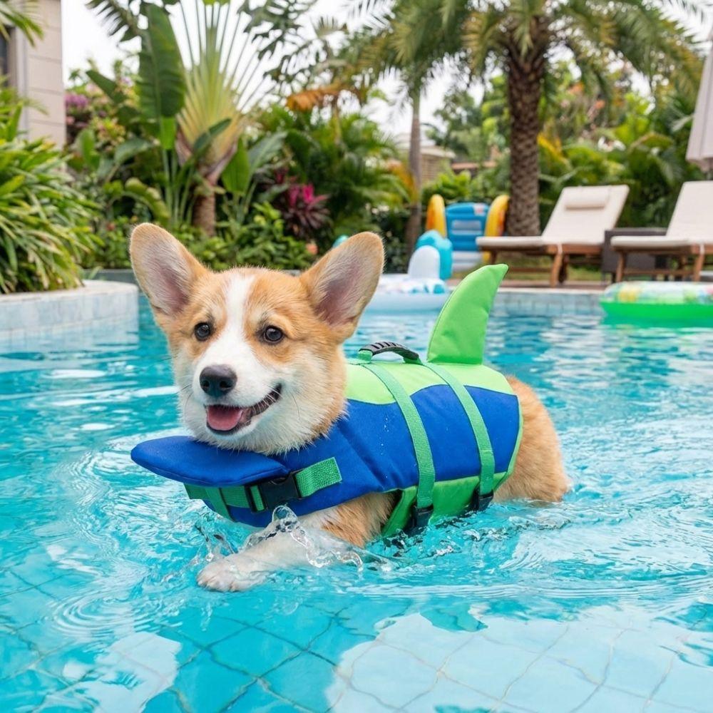 Adjustable Dog Life Vest Shark Shape Dog Swimming Suit Pet Life Jacket  Beach Outdoor