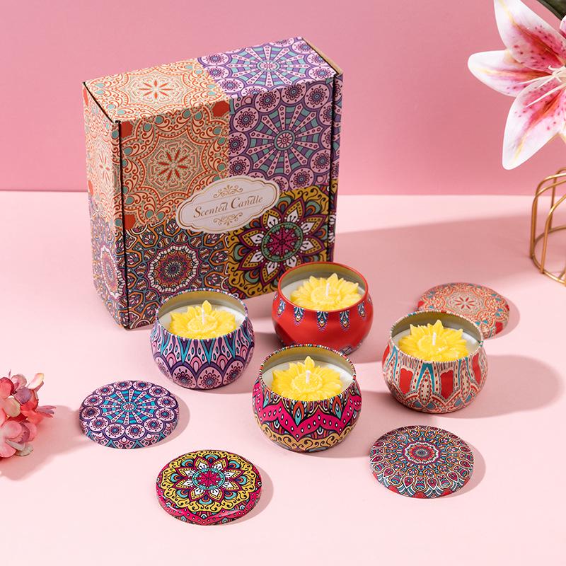 Tin Can Soy Wax Scented Candle Gift Set with Plant Essential Oils for Long-Lasting Indoor Fragrance