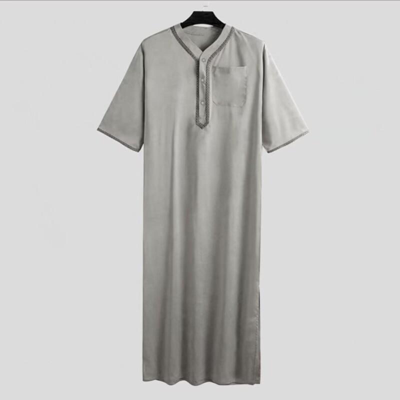 Men Muslim Islamic Kaftan Arab T Shirt Men Long Robevintage Middle Sleeve Robe Loose Dubai Saudi Long Top Ramadan Muslim Dress