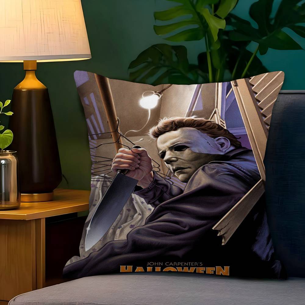Horror Movie Characters Wall Art Michael Myers Halloween Pillow Cover Sofa Cushion Cover Home Room Decoration Children Gift