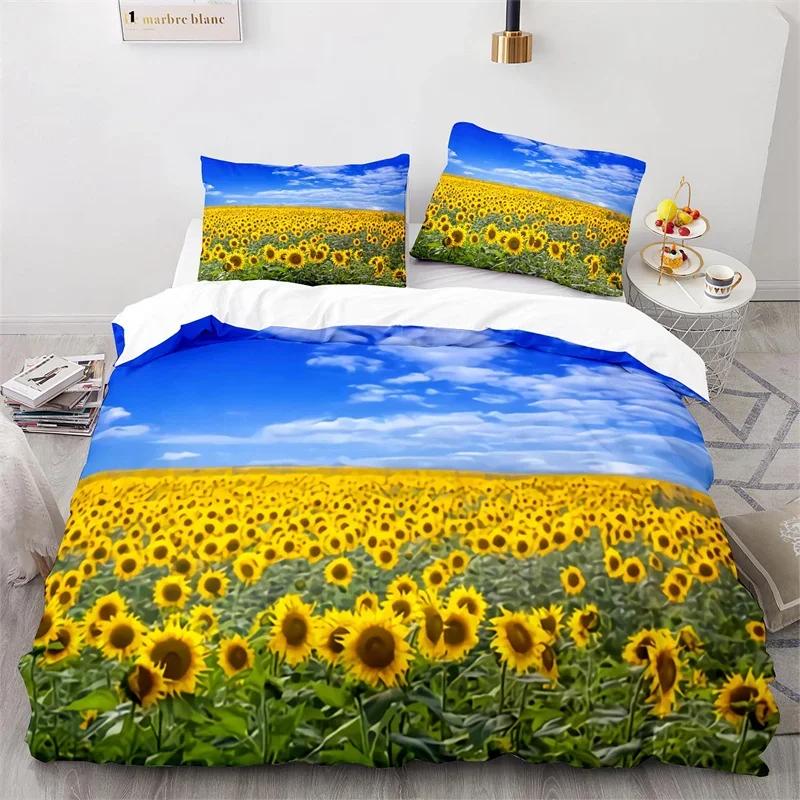 Sunflower Soft Duvet Cover Microfiber Rustic Floral Warm Comforter Cover Nature Theme Yelow Blosom Beding Set Twin King For Children Kids Adult