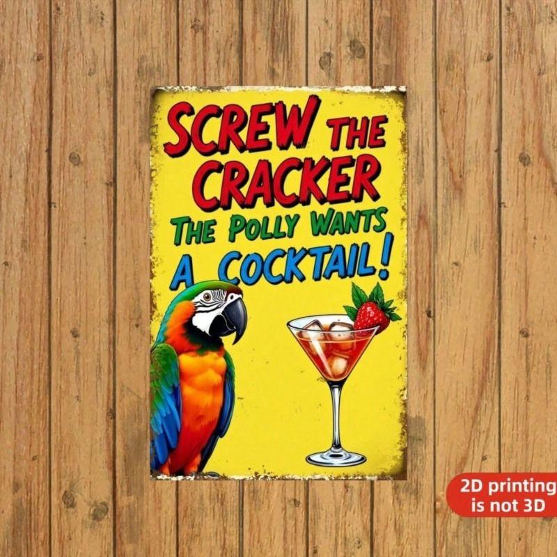 Metal Wall Art Retro Parrot Cocktail Poster for Bar Basement Decor