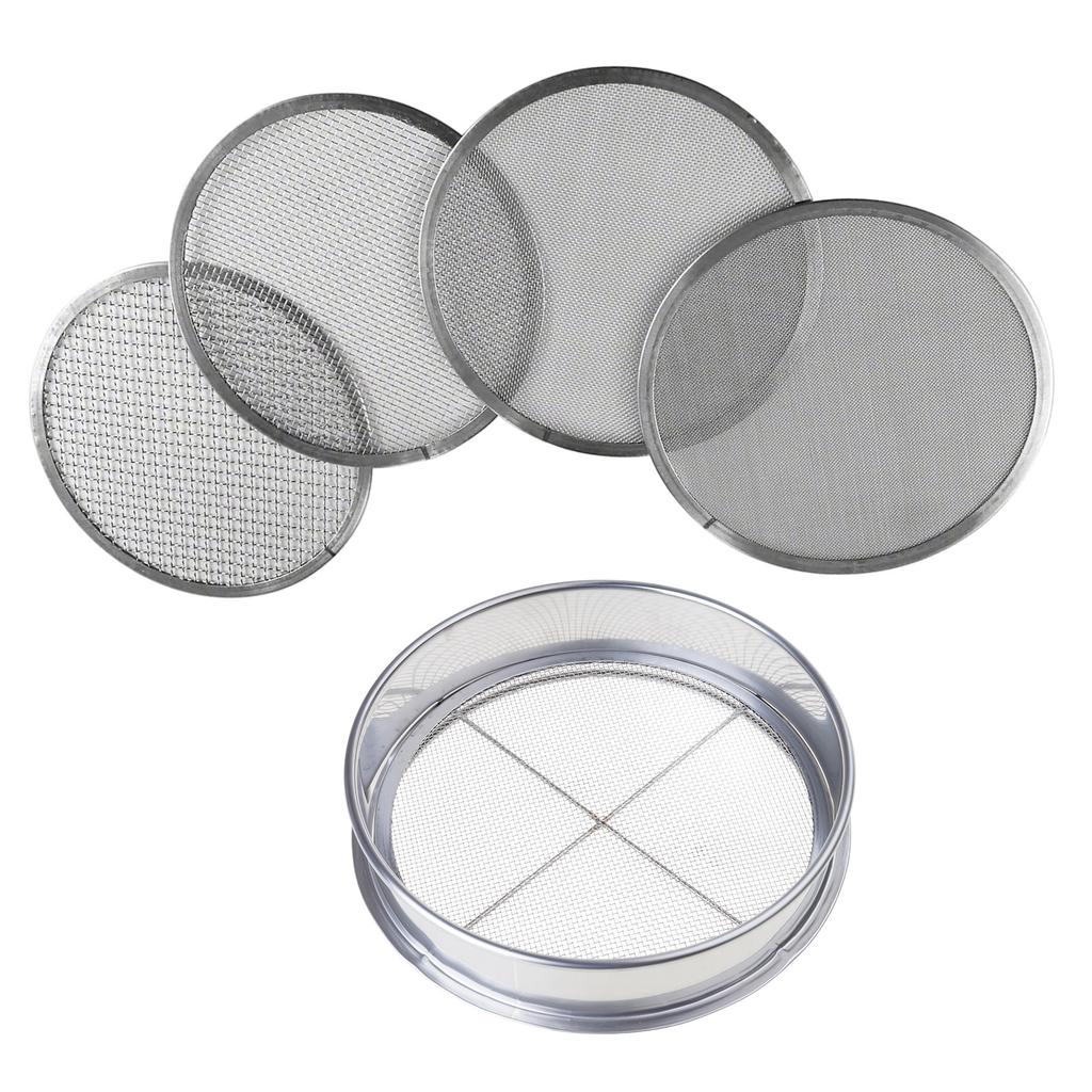 Stainless Steel Soil Sifter Set for Gardening 8 Inch Diameter with 4 Interchangeable Mesh Sizes 0.7/1/3/5mm