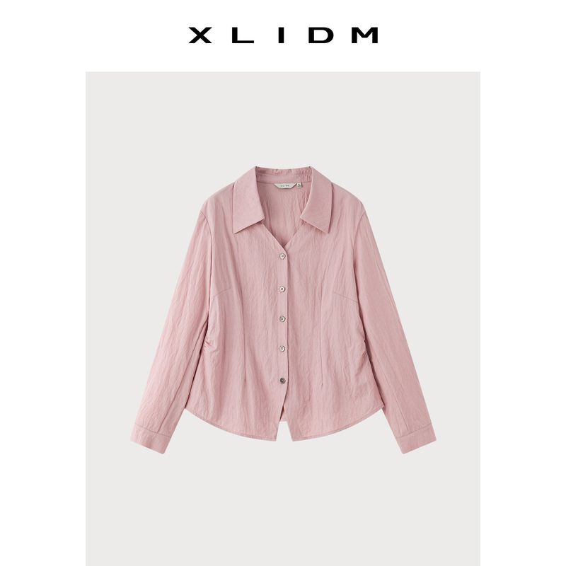 

Xiaoli Plus Size Women s Clothing Slightly Wrinkled Soft-Looking Waist-Slimming 2026 Spring New Style Elegant V-Neck Regular Shoulder Shirt for Women Hibiscus Powder (Spot) 2XL