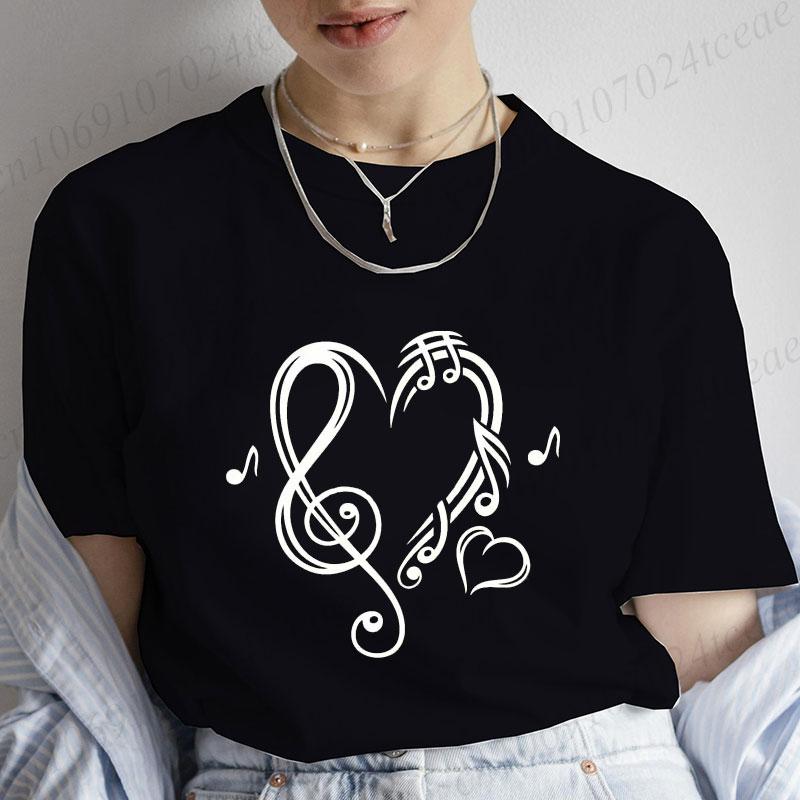 Musical Note Heart Print Unisex T Shirt Short Sleeve O Neck Unisex Tshirt Ladies Fashion Tee Shirt Tops Clothes Camisetas Mujer