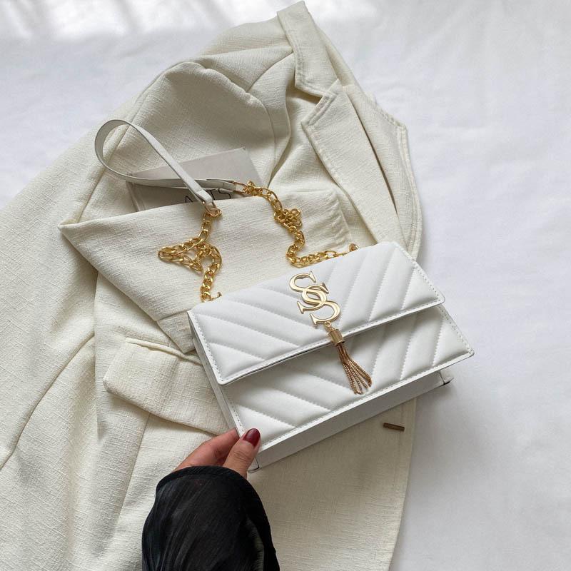 

Bag Women s Fashion Simple Shoulder Bag 2024 Autumn New Casual Commuter Messenger Bag Personalized Chain Small Square Bag білий