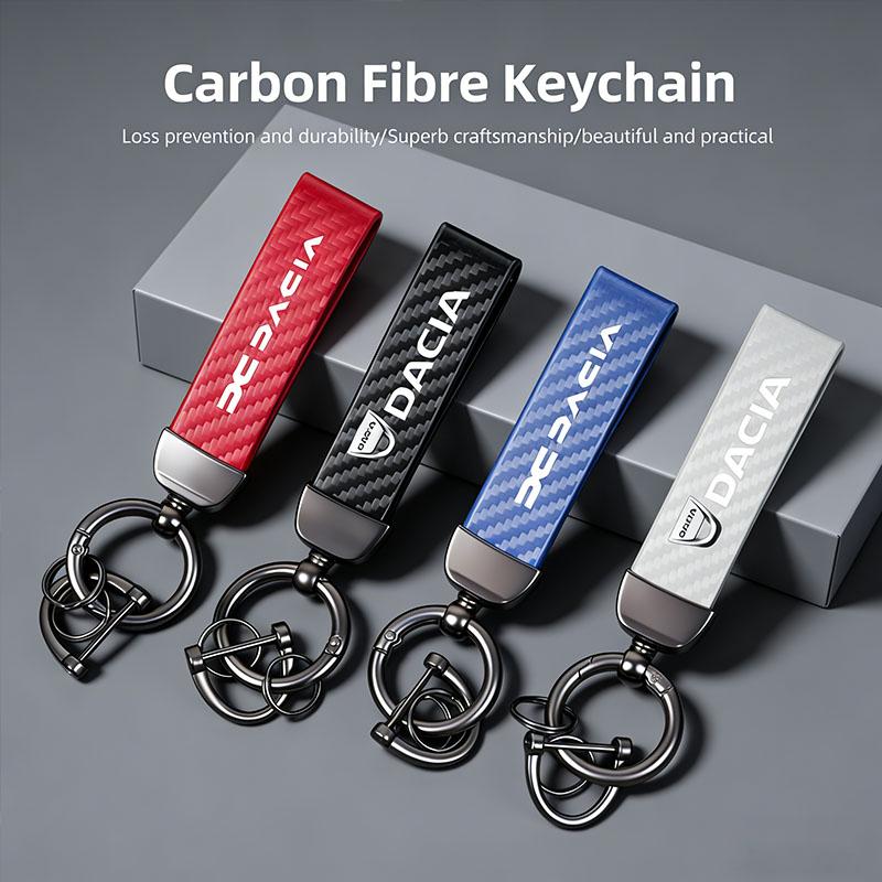 Carbon Fiber Leather Keyrings Car Keychain Accessories For Dacia Duster Logan Sandero Stepway Dokker Lodgy MCV 2019 Spring