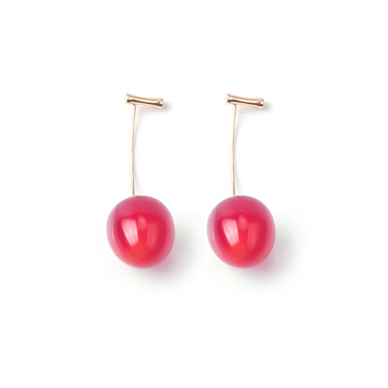 Japanese Red Tassel Cherry Pearl Heart Earrings: Summer-Style Drops