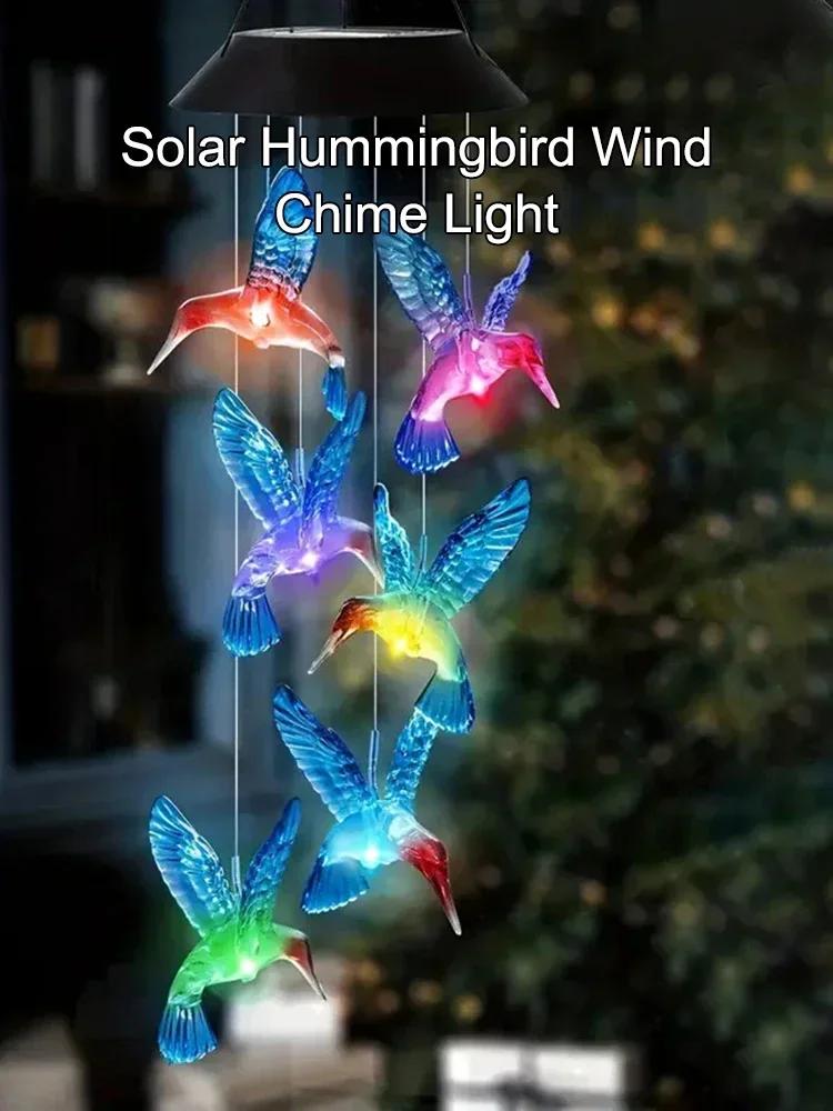 Colorful Hummingbird Solar LED Wind Chimes Decorated Landscape Garden Lights Decorated