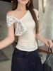 Asymmetrical Polka Dot Off-Shoulder Short Sleeve Top - Women's Summer Chic