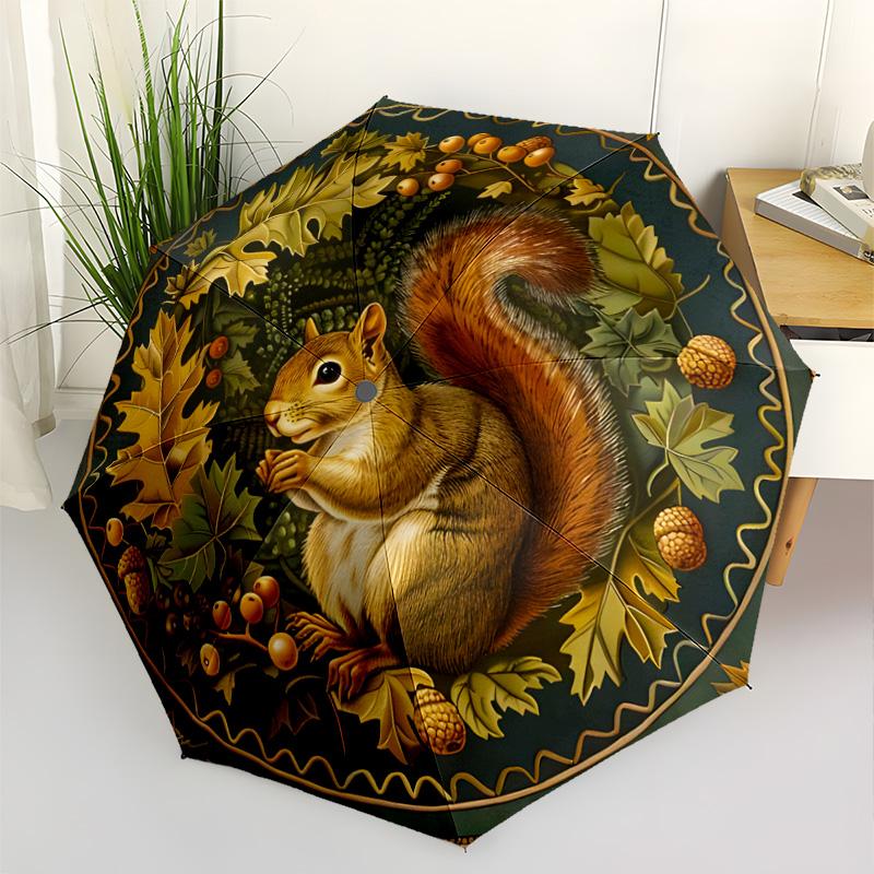 Autumnal Squirrel Illustration Automatic Umbrella Retractable Design with 8-Rib Durability Compact Design Travel Essential Fashion Lovers