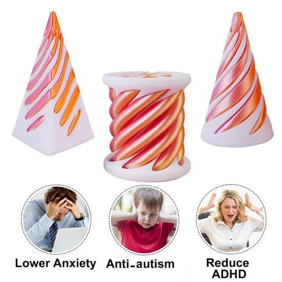 3Pcs/Set 3D Printed Spiral Cone Impossible Pyramid Passthrough Sculpture Spiral Cylinder Figurine Stress Anxiety Relief Mini Pyramid Fidget Toy