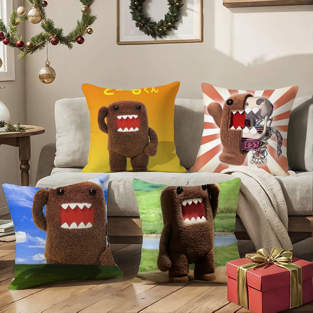 Popular Cartoon Characters Domo-kun-Fun Pillow Case Comfort Sofa Bed Silky Elegant Invisible Zipper Decorative Cushion Cover