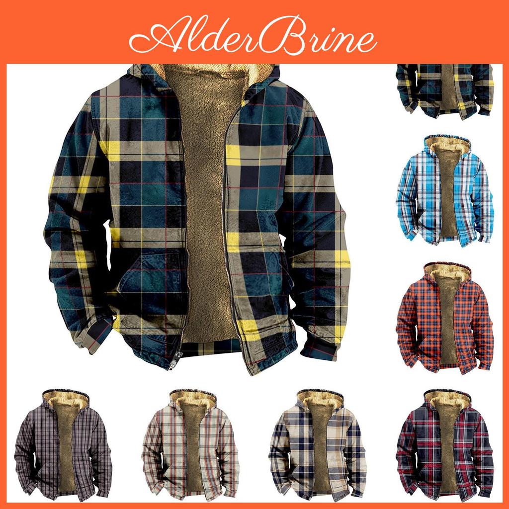 Jacket Plaid Print Mens Mens Spring And Autumn Casual Trend Zipper Hooded Jacket