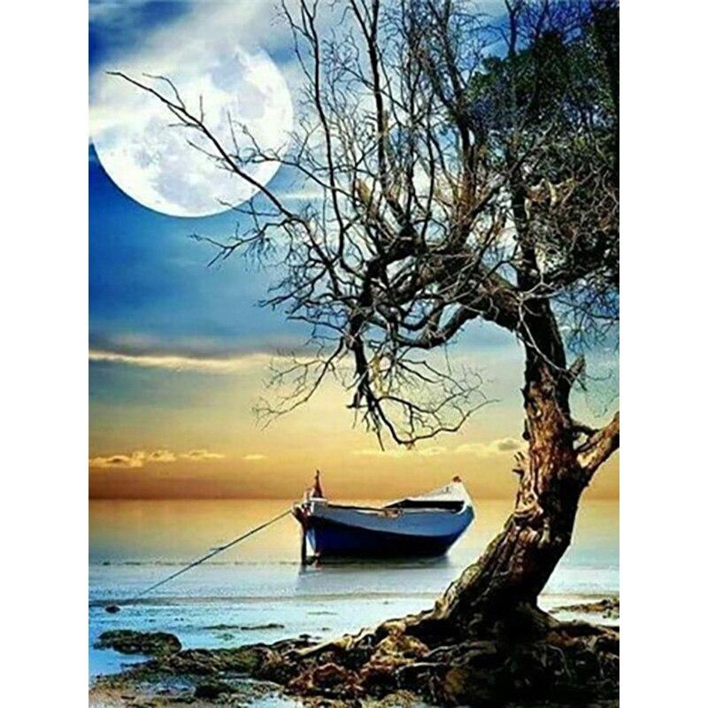 5D DIY Diamond Painting Moonlight  Diamond Embroidery Moonscape Cross Stitch Full Round Drill Home Decor Manual Art Gift