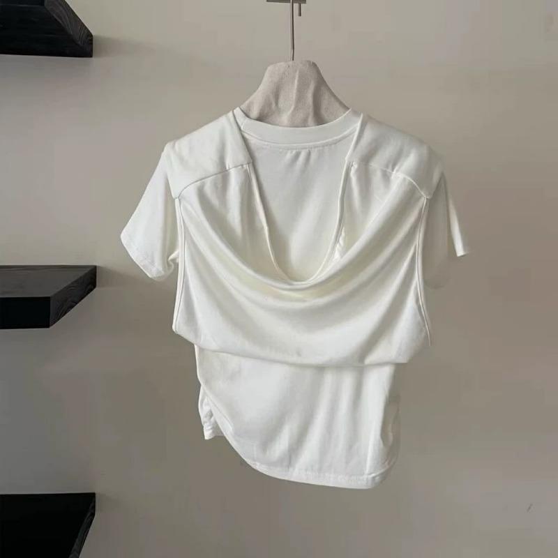 

Simple Korean Round Neck Short-sleeved Women s Summer New Niche Design Shawl Top Trendy S белый