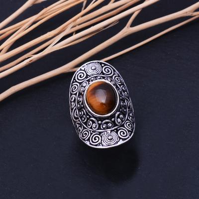 Natural Tiger Eye Gemstone Handmade 925 Sterling Silver Ring Size 6 K2w81