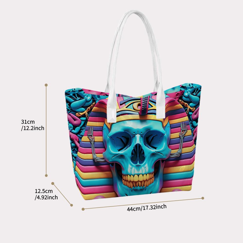 Colorful Egyptian Skull Print Tote Bag Casual Street Style Large Capacity Daily Use Shoulder Bag for Cool Outfits