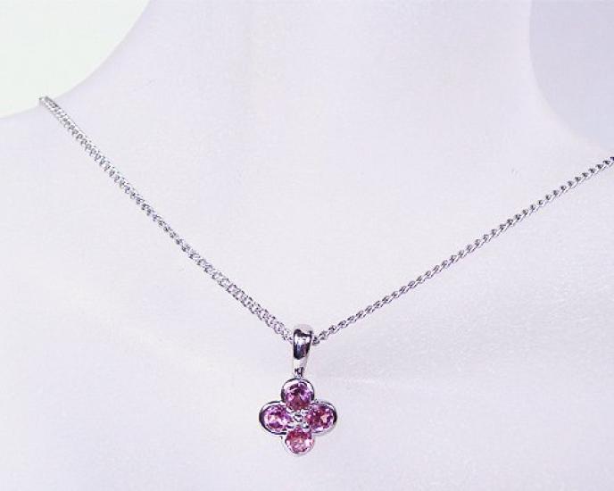 [Your and My Jewelry Box] SV Natural Pink Tourmaline Pendant Necklace - Clover [October Birthstone] [Gift Wrapped]